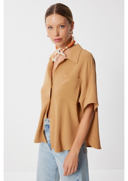 Kısa Kollu Cepli Ayrobin Gömlek LMX0117 Camel fiyatları