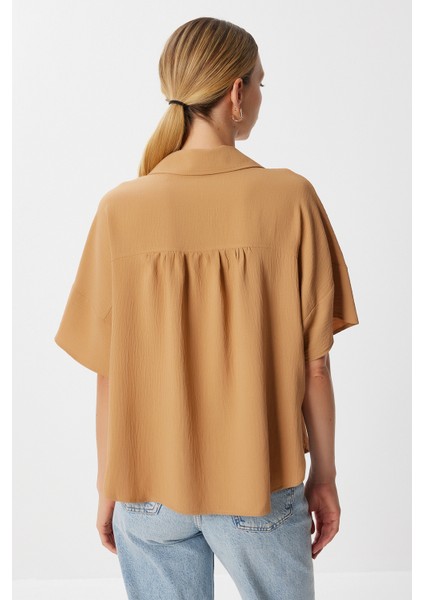 Kısa Kollu Cepli Ayrobin Gömlek LMX0117 Camel fırsatları