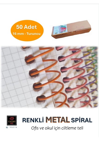 Renkli Metal Spiral Tel 16MM Turuncu, Dayanıklı ve Şık Tasarım