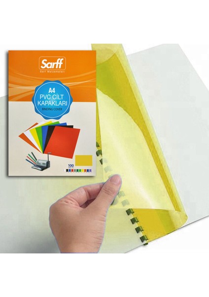 A4 Şeffaf Sarı Pvc Cilt Kapakları, 100 Adet, Dayanıklı ve Şık Koruma Sağlar.