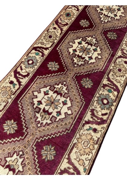 El Dokuma Uşak Halısı 78X330 Mor Yolluk %100 Yün Kök Boya fiyatları