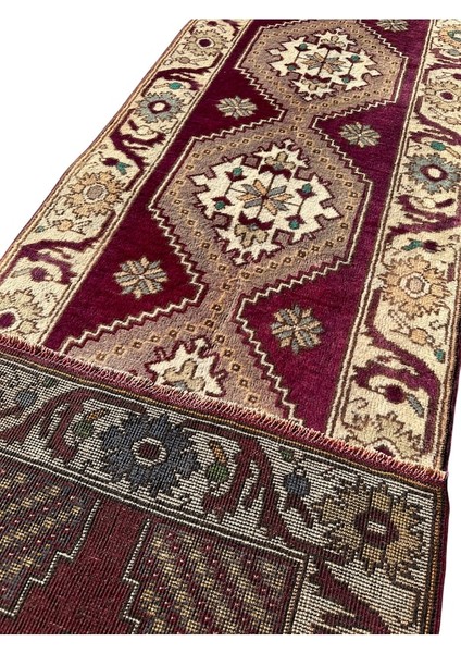 El Dokuma Uşak Halısı 78X330 Mor Yolluk %100 Yün Kök Boya modelleri