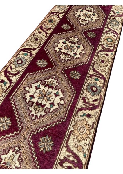 El Dokuma Uşak Halısı 78X330 Mor Yolluk %100 Yün Kök Boya fırsatları