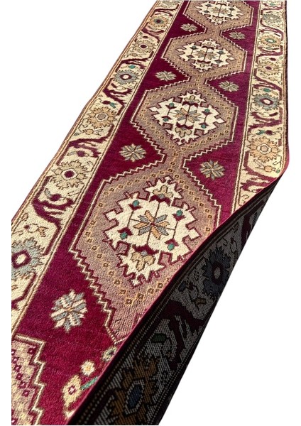 El Dokuma Uşak Halısı 78X330 Mor Yolluk %100 Yün Kök Boya indirimleri