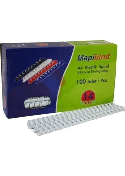 Beyaz Spiral Plastik 115-135 Sayfa 14 mm 100 Adet Paket