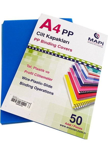 A4 Pp Şeffaf Kapak Kum Desen 450 Micron Mavi 50'li