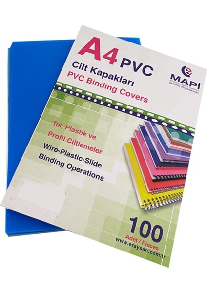 A4 Pvc Opak Mavi Cilt Kapak Seti, 100 Adet