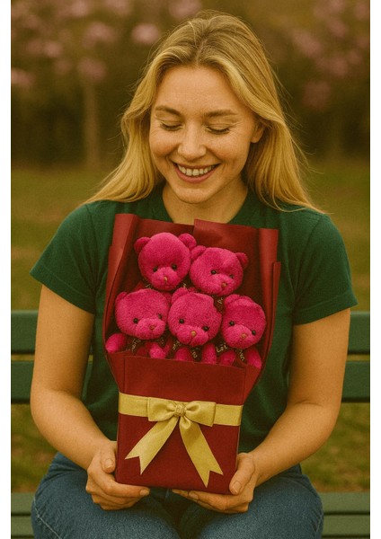 Peluş Ayıcık Buketi Fuşya – 5’li Sevimli Teddy Bear Aranjmanı | Hediyelik ve Dekoratif fiyatları