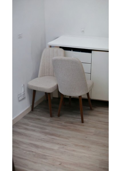 Mutfak Sandalyesi Yemek Odası Sandalyesi 2 Adet Açık Krem Ceviz Boyalı Ayaklı