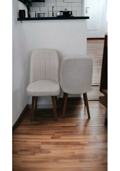 Mutfak Sandalyesi Yemek Odası Sandalyesi 2 Adet Açık Krem Ceviz Boyalı Ayaklı fiyatları