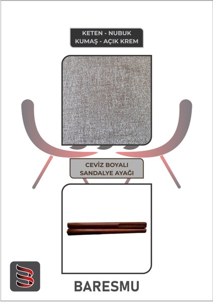 Mutfak Sandalyesi Yemek Odası Sandalyesi 2 Adet Açık Krem Ceviz Boyalı Ayaklı fırsatları