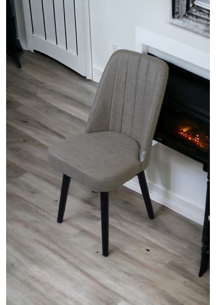 Mutfak Sandalyesi Yemek Odası Sandalyesi 6 Adet Koyu Krem Siyah Boyalı Ayaklı