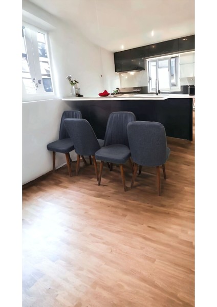 Mutfak Sandalyesi Yemek Odası Sandalyesi 4 Adet Antrasit Gri Ceviz Boyalı Ayaklı