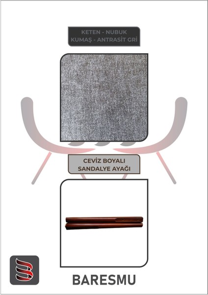 Mutfak Sandalyesi Yemek Odası Sandalyesi 4 Adet Antrasit Gri Ceviz Boyalı Ayaklı fırsatları