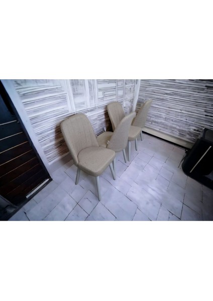 Mutfak Sandalyesi Yemek Odası Sandalyesi 4 Adet Açık Krem Beyaz Boyalı Ayaklı