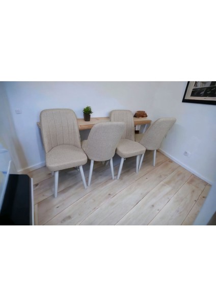 Mutfak Sandalyesi Yemek Odası Sandalyesi 4 Adet Açık Krem Beyaz Boyalı Ayaklı fiyatları