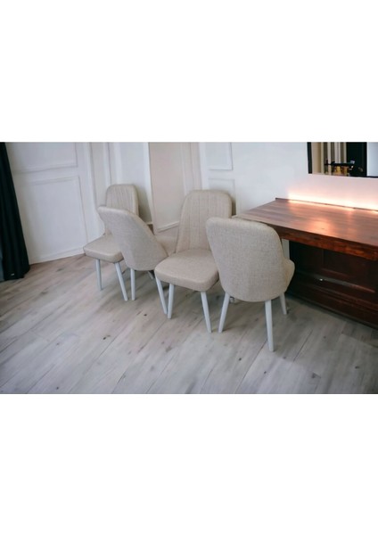 Mutfak Sandalyesi Yemek Odası Sandalyesi 4 Adet Açık Krem Beyaz Boyalı Ayaklı fırsatları