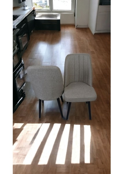 Mutfak Sandalyesi Yemek Odası Sandalyesi 2 Adet Koyu Krem Siyah Boyalı Ayaklı