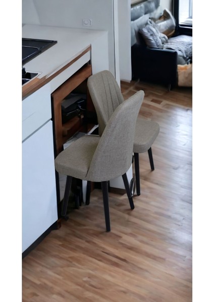 Mutfak Sandalyesi Yemek Odası Sandalyesi 2 Adet Koyu Krem Siyah Boyalı Ayaklı modelleri