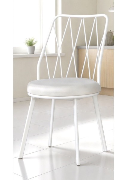 6 Adet Beyaz Yıldız Metal Tel Sandalye Mutfak Cafe Sandalyesi