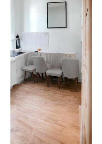 Mutfak Sandalyesi Yemek Odası Sandalyesi 4 Adet Koyu Krem Ceviz Boyalı Ayaklı