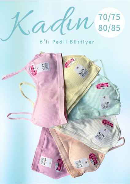 6'lı Kadın Petli Büstiyer Fitilli Kumaş Pastel Renkler Dondeza
