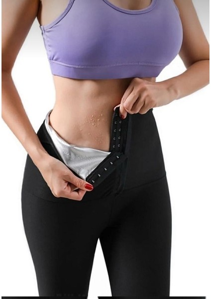 Yüksek Bel Termal Sauna Agraflı Tayt Iki Beden Incelten Şekillendiren Toparlayıcı