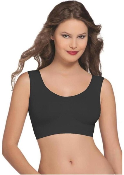 Kadın Siyah Kalın Askılı Seamless Dikişsiz Pedli Büstiyer 12000