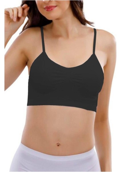 Kadın Siyah Ip Askılı Seamless Dikişsiz Pedli Büstiyer 15000