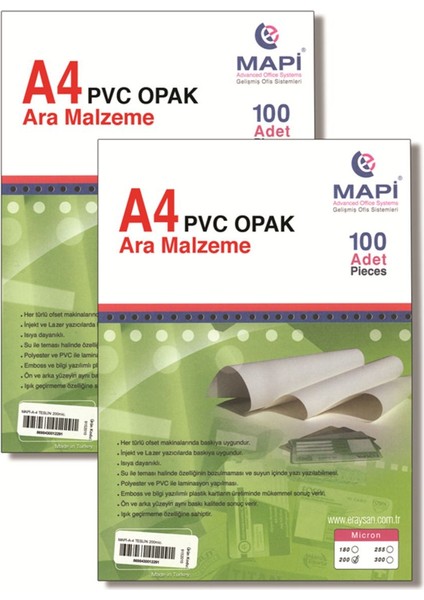 A4 Sentetik Kağıt Teslim, 254 Mikron, 100 Lü Paket