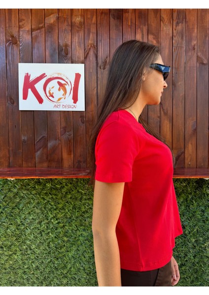 Basic Baskısız Düz Model / Kadın Kırmızı Renk T-Shirt modelleri