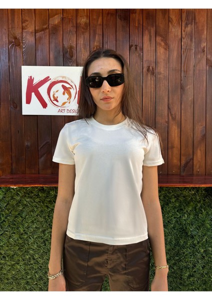 Basic Baskısız Düz Model / Kadın Ekru Renk T-Shirt fiyatları