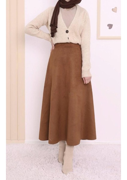 Hafif Likralı Süet Kumaş Yüksek Bel Kiloş Uzun Etek 0096 fiyatları