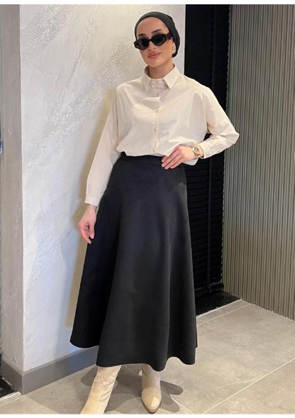 A Line Kadın Siyah Yüksek Bel Süet Mevlana Etek 0021 fiyatları