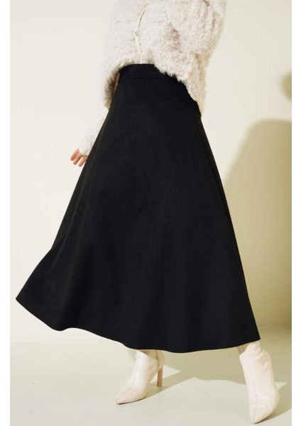 Kadın Siyah Yüksek Bel Süet Mevlana Etek fiyatları