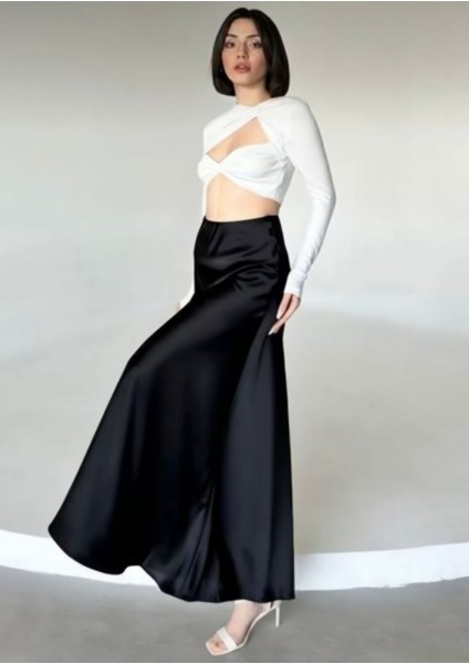 Kadın Şık Saten Kemeri Lastikli 95CM Kloş Maxi Boy Etek fırsatları