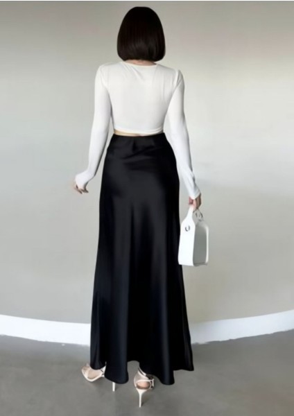 Kadın Şık Saten Kemeri Lastikli 95CM Kloş Maxi Boy Etek indirimleri