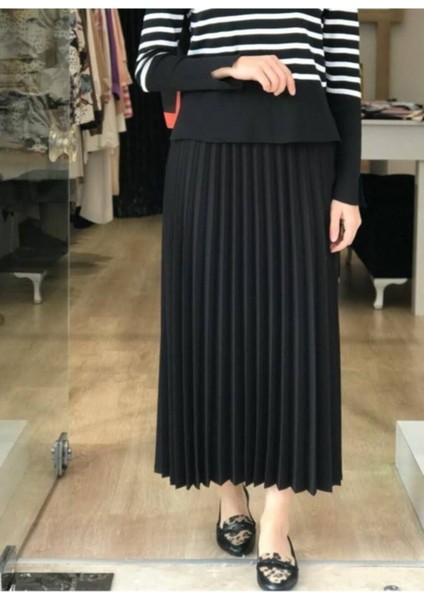 Krep Kumaş Pliseli Etek