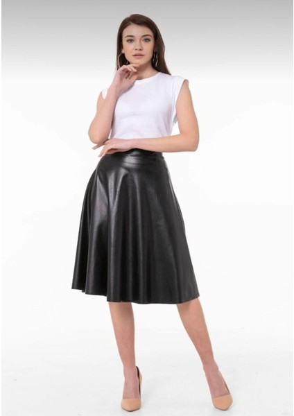 Midi Boy Deri Kiloş Etek Leather Skirt 0041 fiyatları
