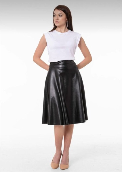 Midi Boy Deri Kiloş Etek Leather Skirt 0041 modelleri