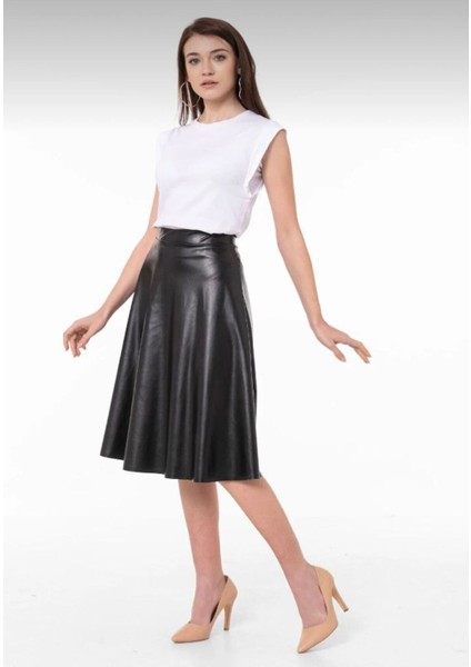 Midi Boy Deri Kiloş Etek Leather Skirt 0041 fırsatları