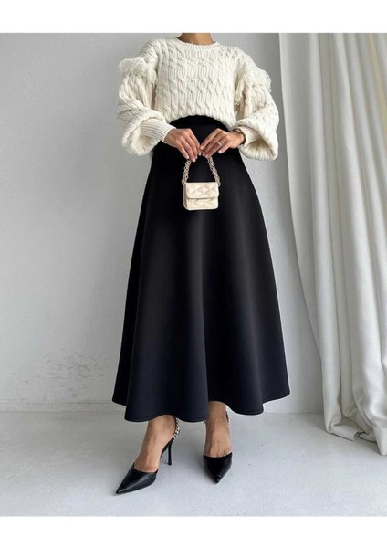 Kadın Scuba Krep Bel Lastikli Kiloş Etek Siyah fırsatları