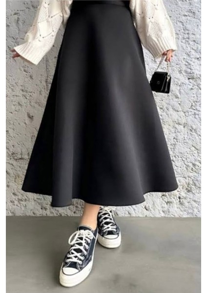 Kadın Scuba Krep Bel Lastikli Kiloş Etek Siyah indirimleri