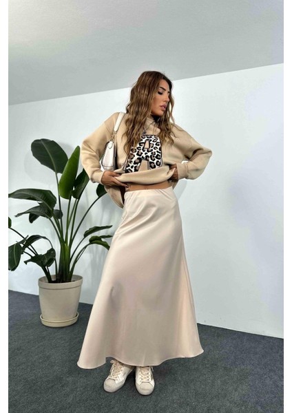 Lüks Saten Kumaş Beli Lastikli Etek Satin Skirt