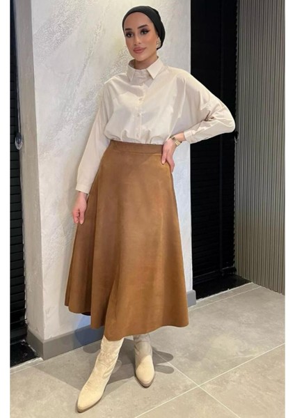 A Line Kadın Siyah Yüksek Bel Süet Mevlana Etek 0021