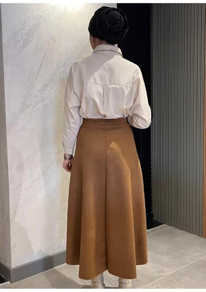 A Line Kadın Siyah Yüksek Bel Süet Mevlana Etek 0021 fiyatları