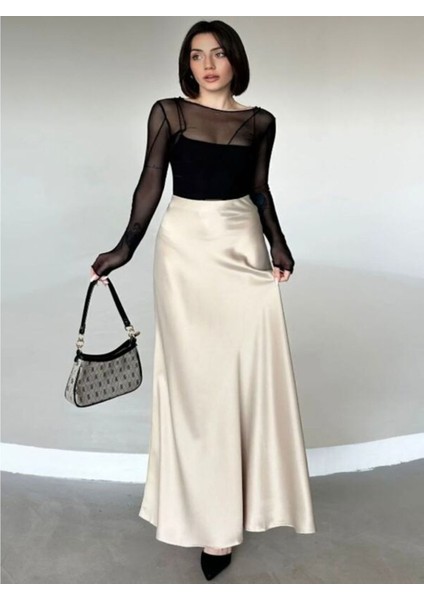 Yeni Moda Lüks Kalite Beli Lastikli Maxi Boy Uzun Saten Etek 100 cm fiyatları