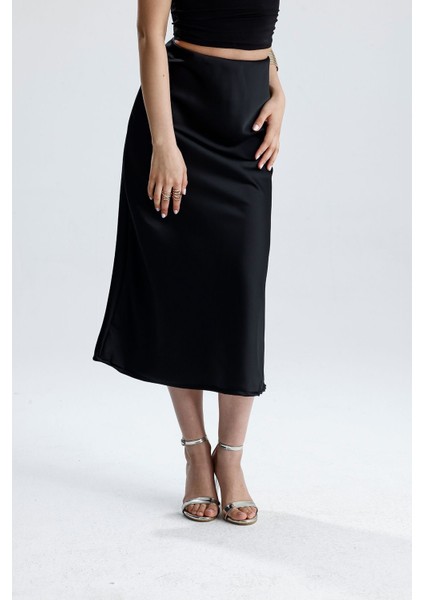 Kadın Yüksek Bel Saten Midi Boy Etek indirimleri