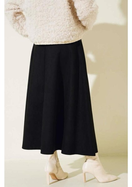 Kadın Siyah Yüksek Bel Süet Mevlana Etek modelleri