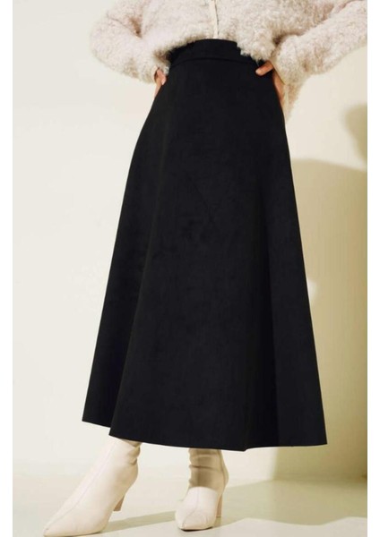 Kadın Siyah Yüksek Bel Süet Mevlana Etek indirimleri